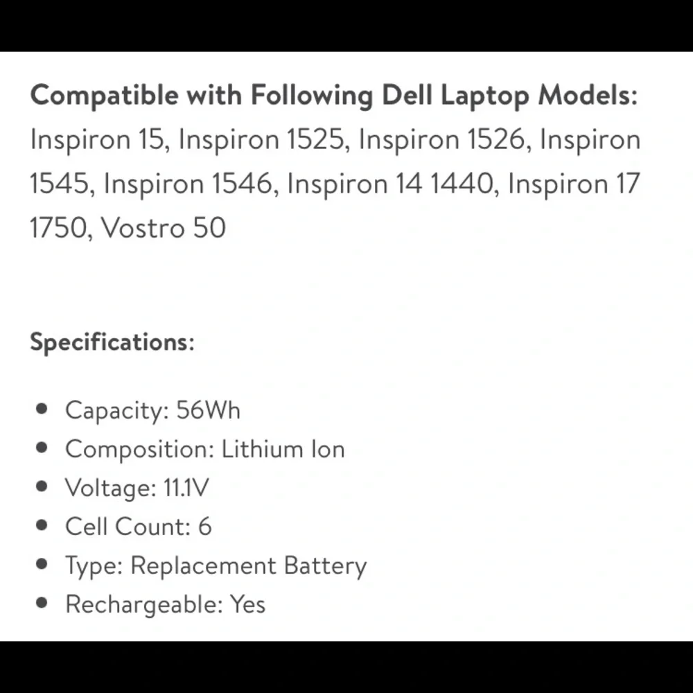 NWOT Dell Rechargeable Battery Li-ion compatible with Dell Models. Models listed